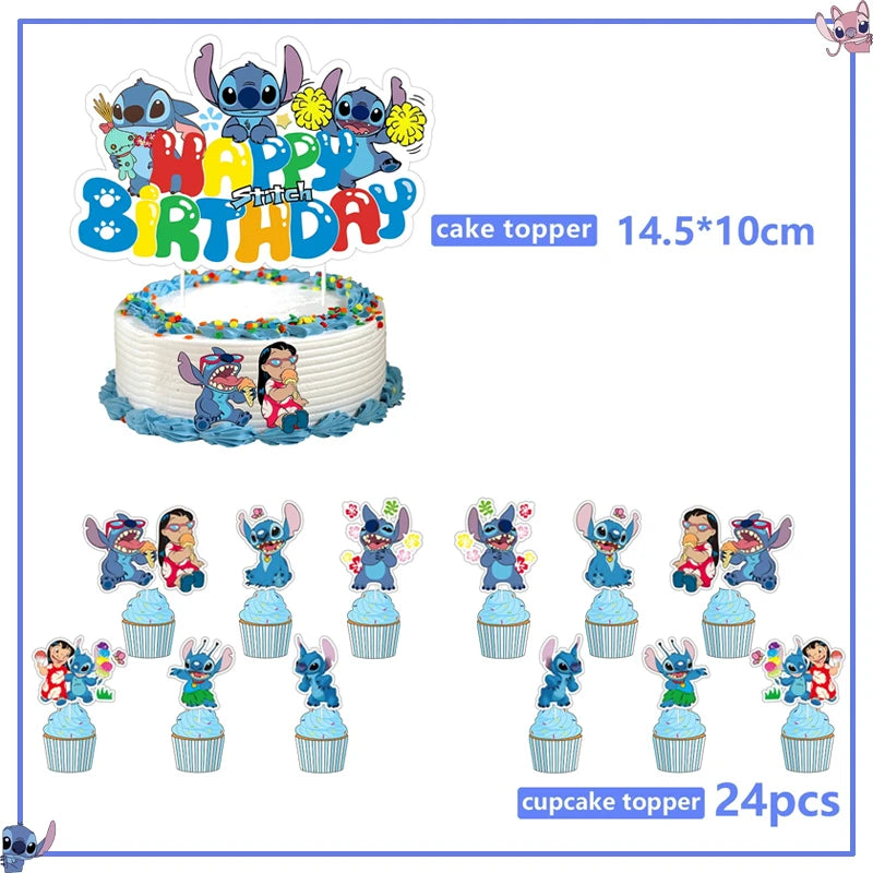 Fournitures de décoration de fête d'anniversaire Disney Stitch, nouveau CAN o Stitch, ballon, baby shower, rentabilité, assiettes en papier standardisées, serviettes, nappe