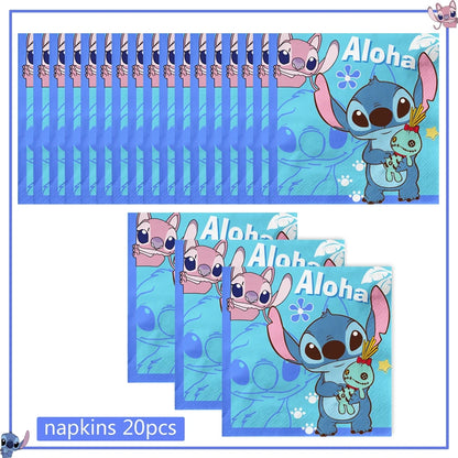 Fournitures de décoration de fête d'anniversaire Disney Stitch, nouveau CAN o Stitch, ballon, baby shower, rentabilité, assiettes en papier standardisées, serviettes, nappe