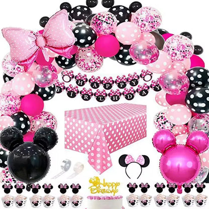 Fournitures de Minnie Mouse, Assiette en Papier, Tasse, Serviette, Ballons pour Enfants, Décorations d'Anniversaire