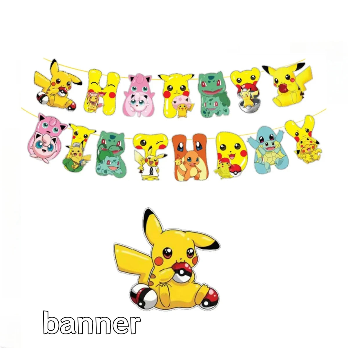 Bannière Pokémon Joyeux Anniversaire, Décoration, Bannière Pikachu Sensation, Baby Shower, Cadeaux pour Enfants Garçons, Fournitures de Décoration