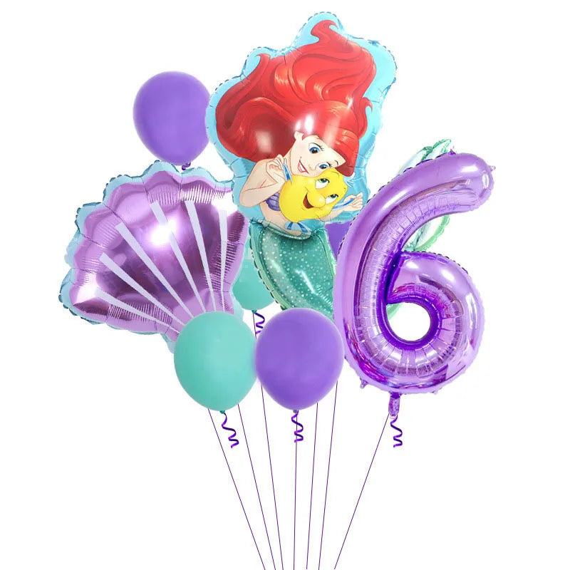 Décoration de fête d'anniversaire sur le thème de la petite sirène, princesse Ariel, ensemble de vaisselle, bannière de ballon, baby shower