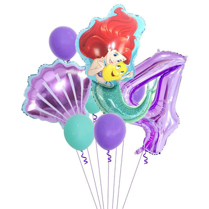 Décoration de fête d'anniversaire sur le thème de la petite sirène, princesse Ariel, ensemble de vaisselle, bannière de ballon, baby shower