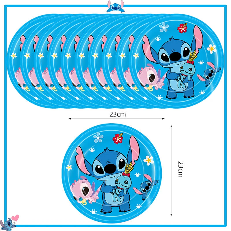 Fournitures de décoration de fête d'anniversaire Disney Stitch, nouveau CAN o Stitch, ballon, baby shower, rentabilité, assiettes en papier standardisées, serviettes, nappe