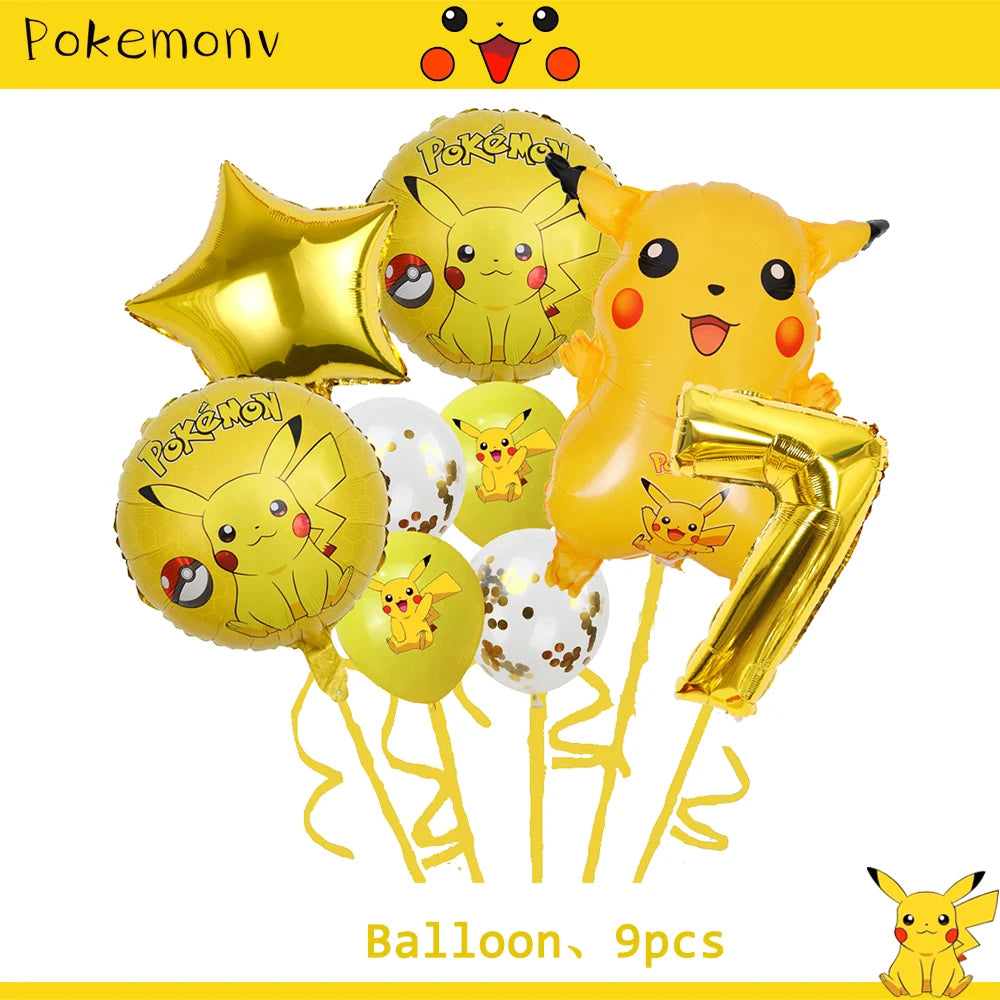 Décoration de d'Anniversaire sur le Thème Pokémon, Ensemble de Couverts Pikachu, Bannière, Ballon, Nappe, Cadeau Jouet, Bricolage